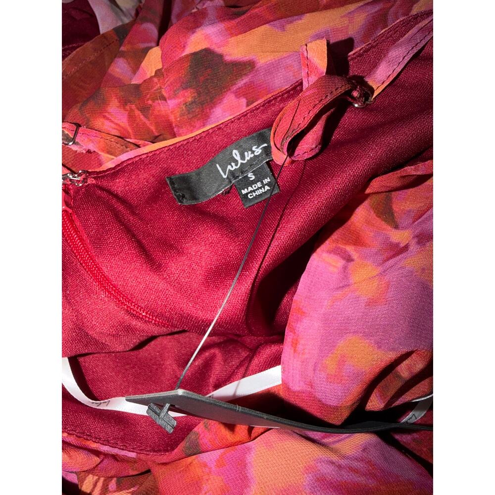 Lulus Beautiful Soul Burgundy Floral Print Twist-Front Maxi Dress S - Picture 10 of 10